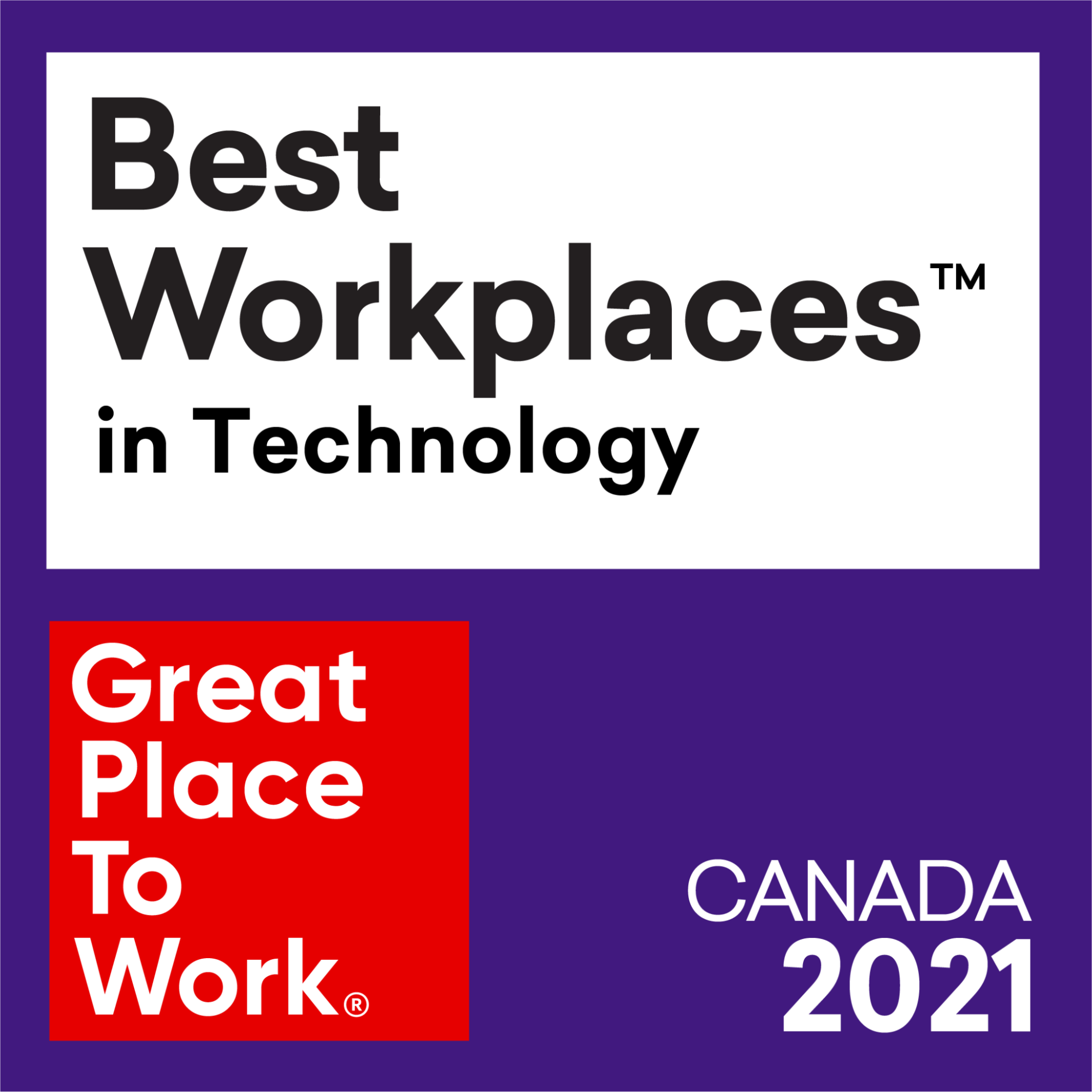 Text-based photo listing Geotab as one of the Best Workplaces in Technology according to Great Place to Work Canada 2021.