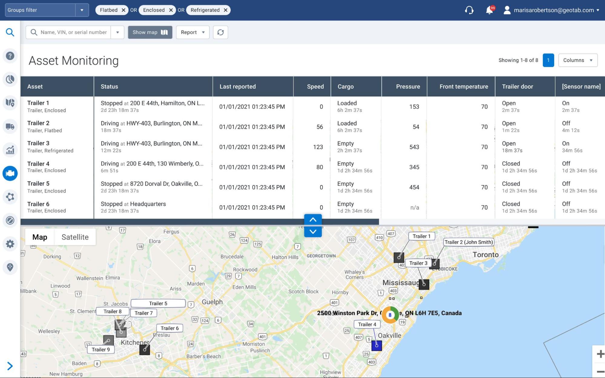 New Asset Monitoring page for asset tracker live data