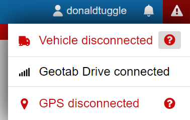 Geotab Drive app connectivity malfunction indicator that must be displayed during inspection.