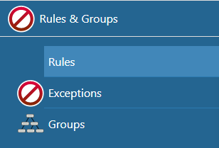Rules & Groups menu 