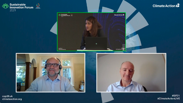 Neil Cawse, CEO at Geotab and Neil Emery, Director, On Road at Amazon speak about sustainability in a panel discussion at SIF.