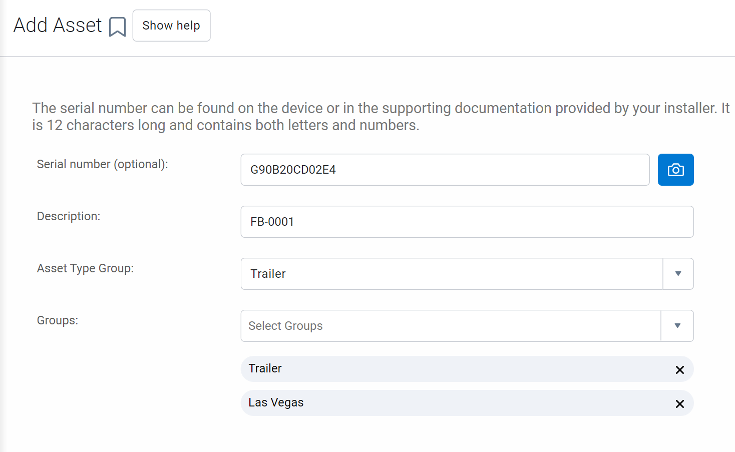 MyGeotab screenshot Add Asset page