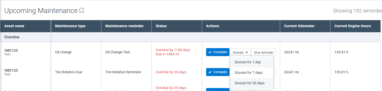 Upcoming Maintenance Report