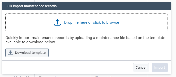 Bulk import maintenance records