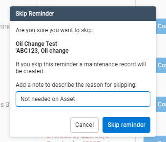 Skip Reminder in MyGeotab