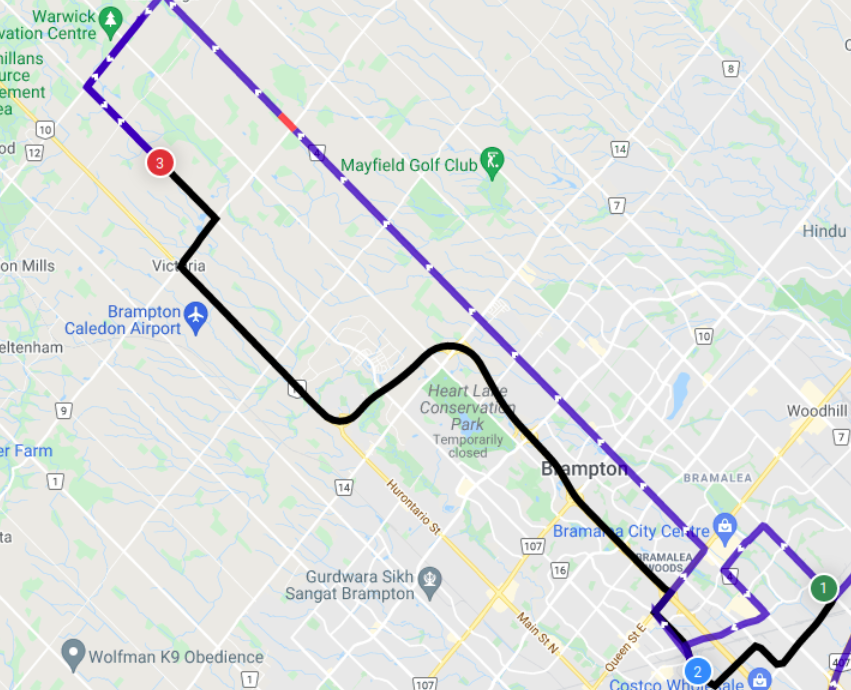 A screenshot of route map