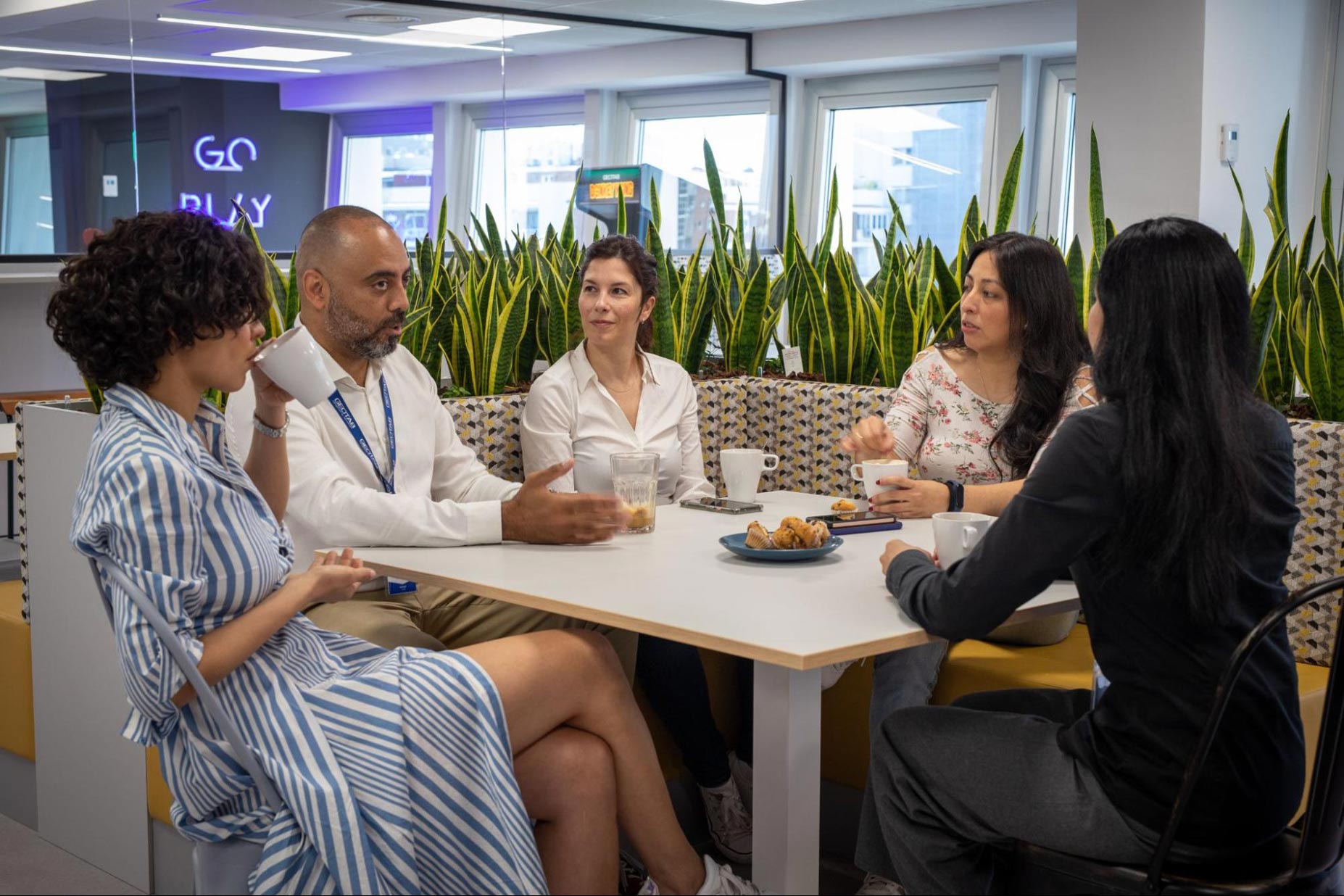 Geotabbers in-office connecting on a break.