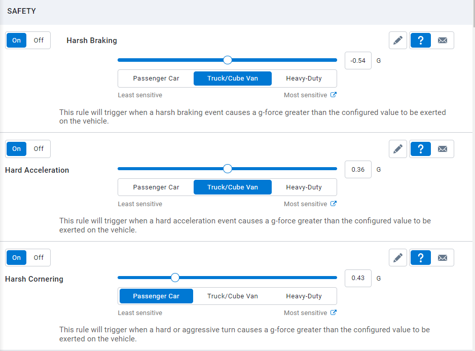 A screenshot showing rules set around safety