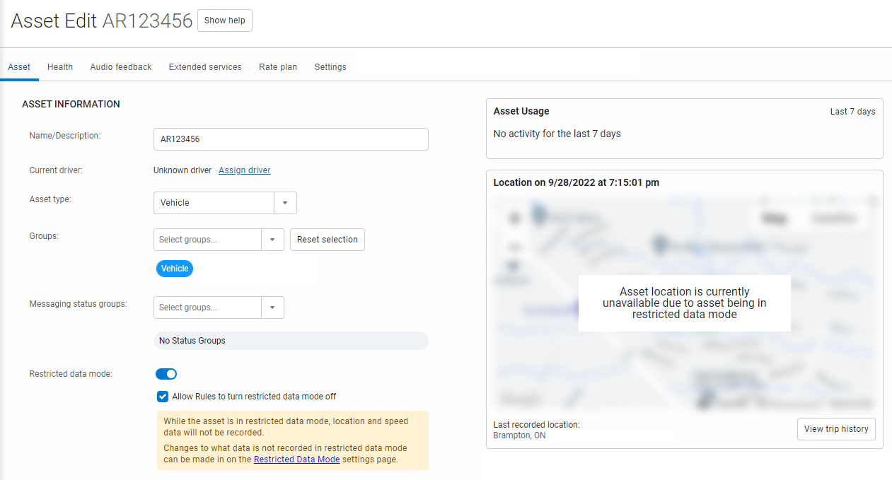 Asset Edit page - Enable restricted data mode