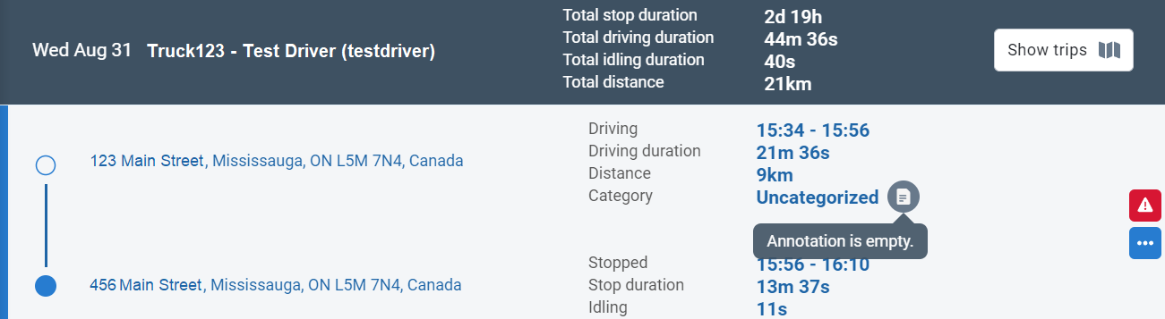Trips History - Trip categories