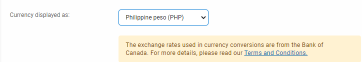 Options page - Philippine peso (PHP)