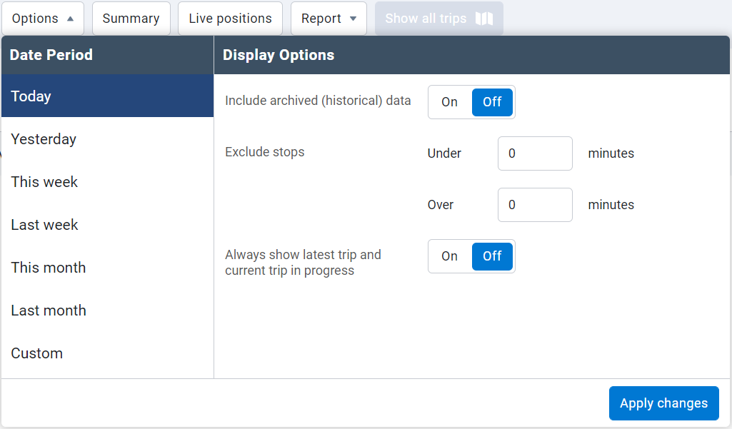 Trips History options - Include archived (historical) data