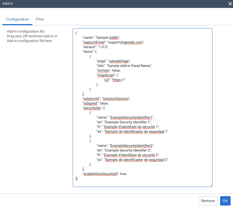 Security identifiers defined in configuration.json