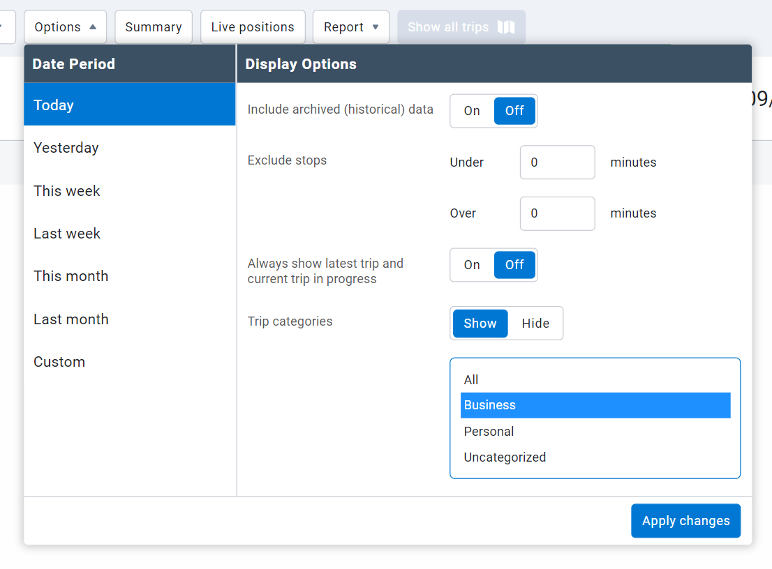 Display Options - Trip categories