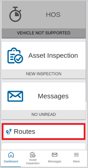 Routes tab in Geotab Drive