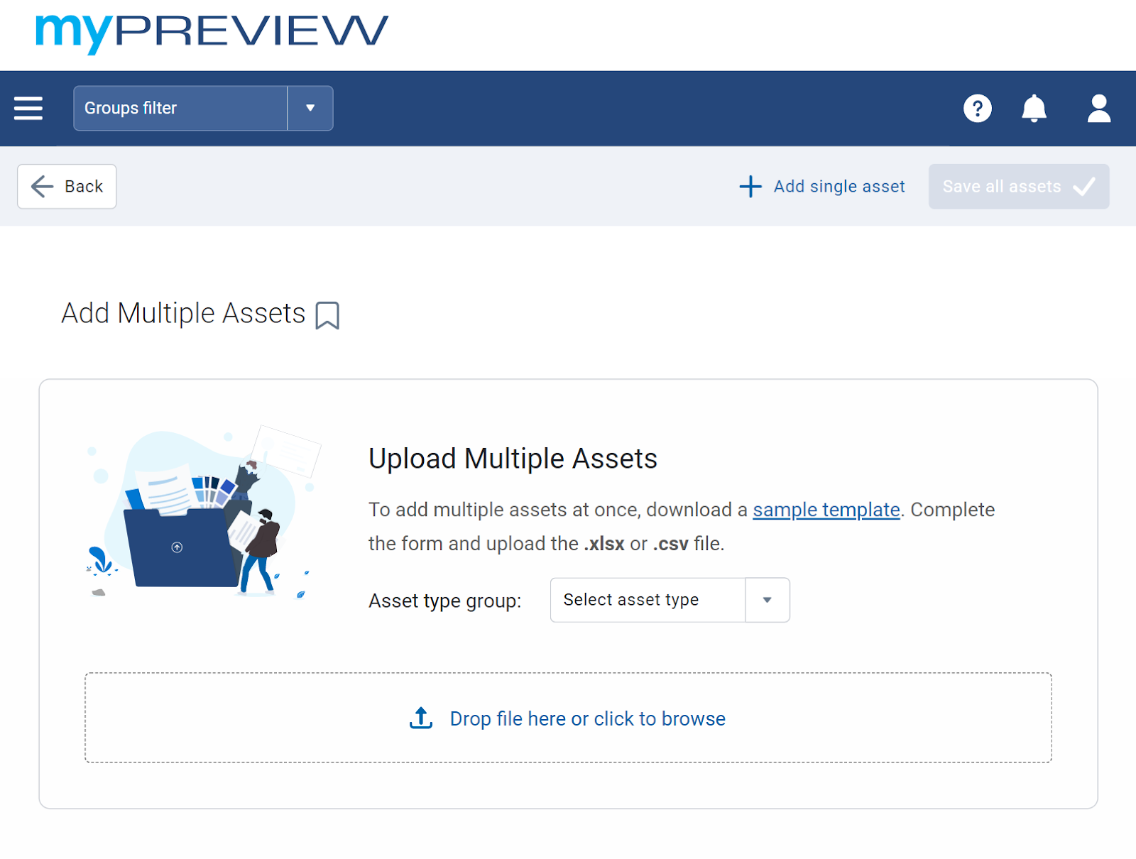 Use this page to add multiple assets.