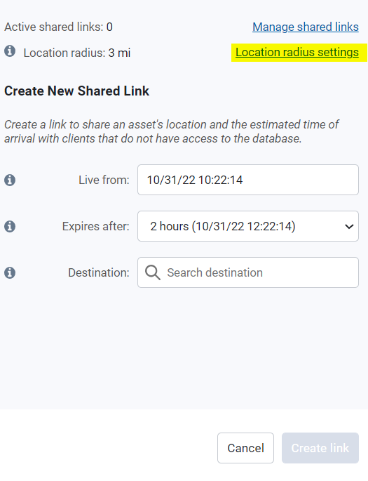 Click location radius settings to change the radius