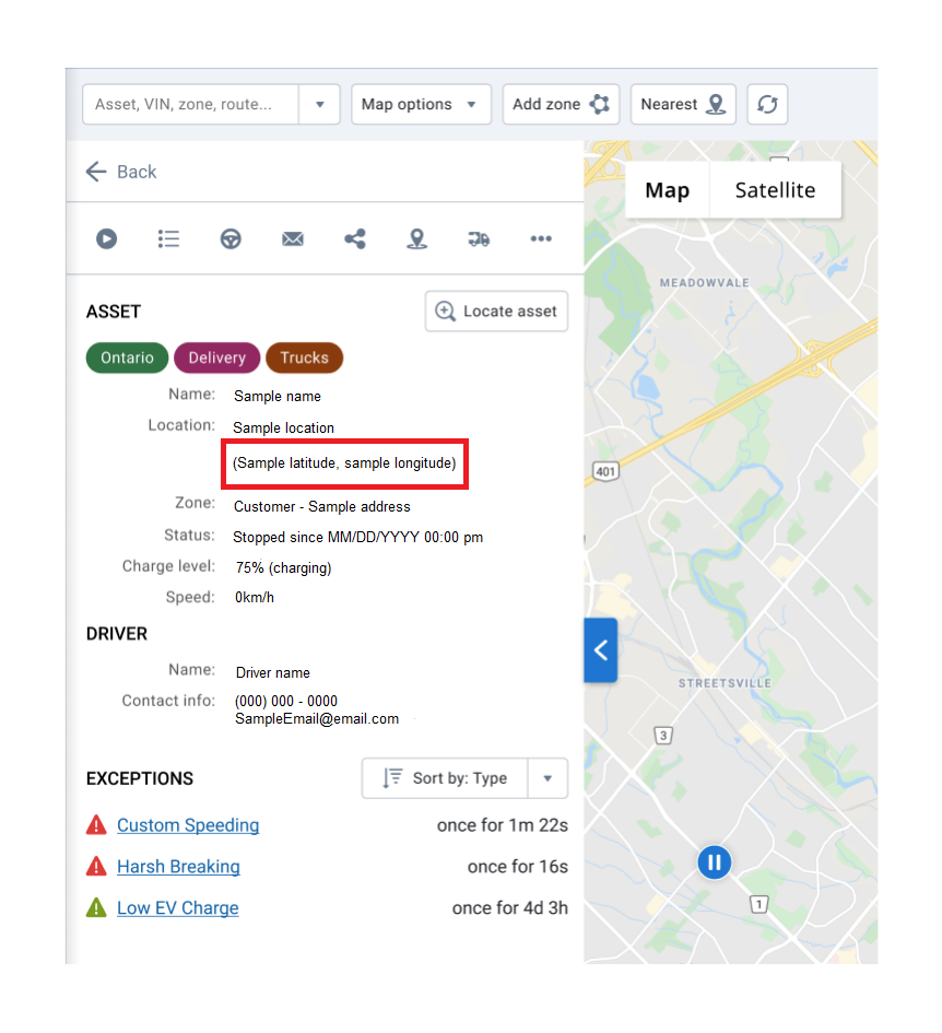 The latitude and longitude of an asset when an address is not available