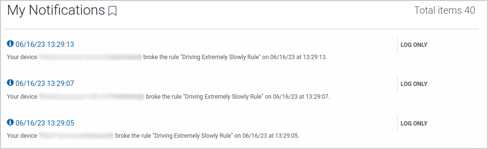Previous display of My Notifications page