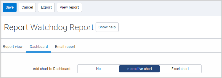 Sample Report Dashboard page with the new Interactive chart option