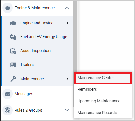 Maintenance page tab on the main menu
