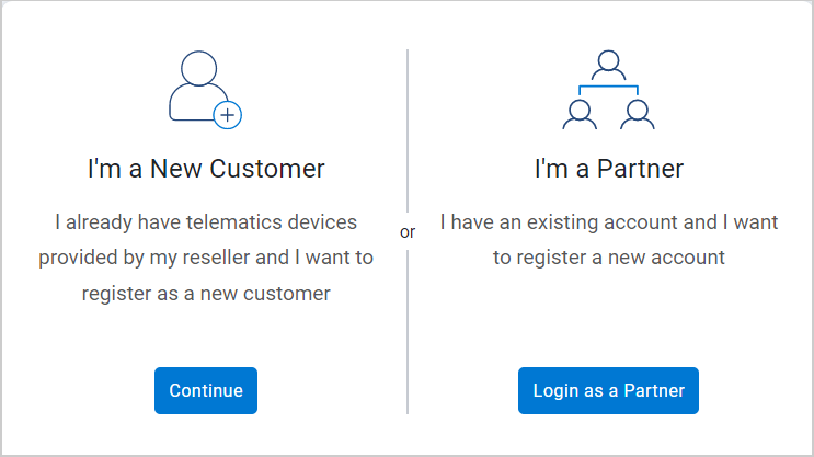 Side-by-side view of the new Customer and existing Partner log in options