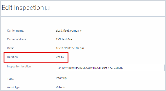 Asset Inspection Duration on the Edit Inspection page