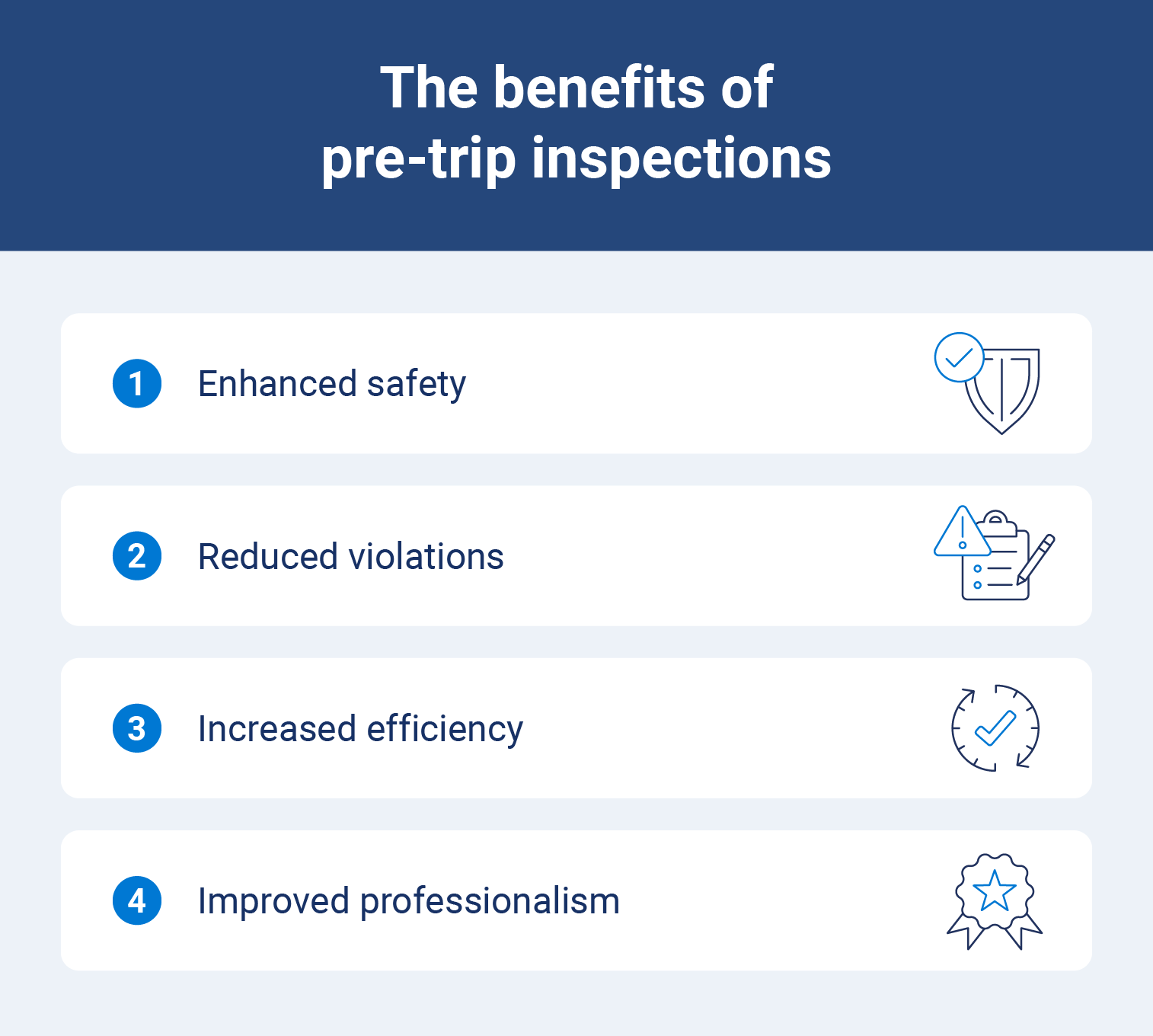 The benefits of pre-trip inspections, including enhanced safety, efficiency and professionalism.
