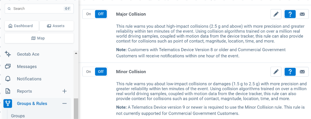 Major and Minor Collision rules