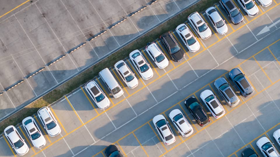 Aerial view of cars in a parking lot