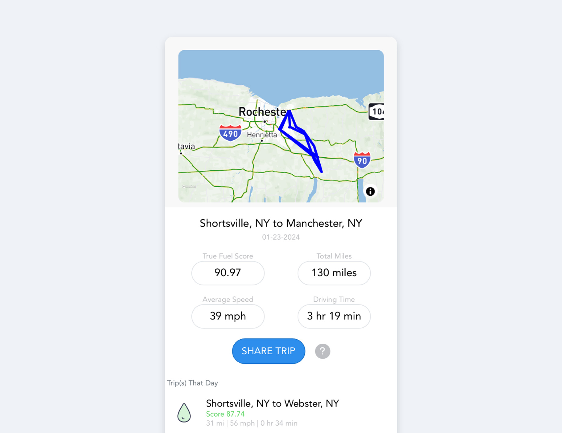 True Fuel screenshot of mobile app fuel score
