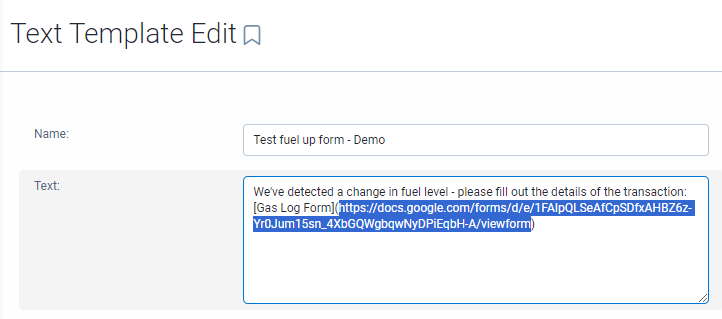 A screenshot MyGeotab text template setup