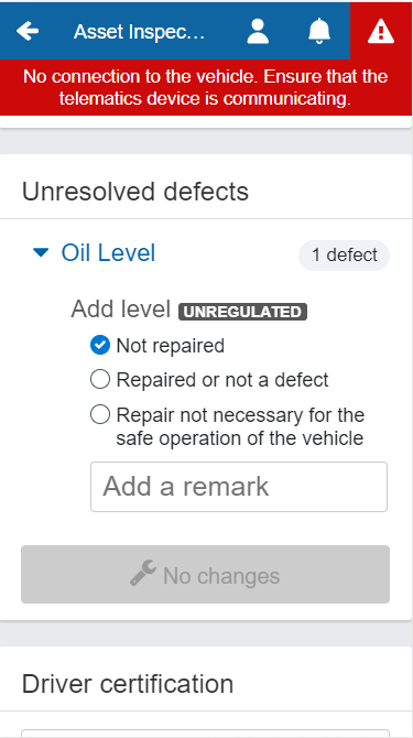 Geotab Drive asset inspection unresolved defects