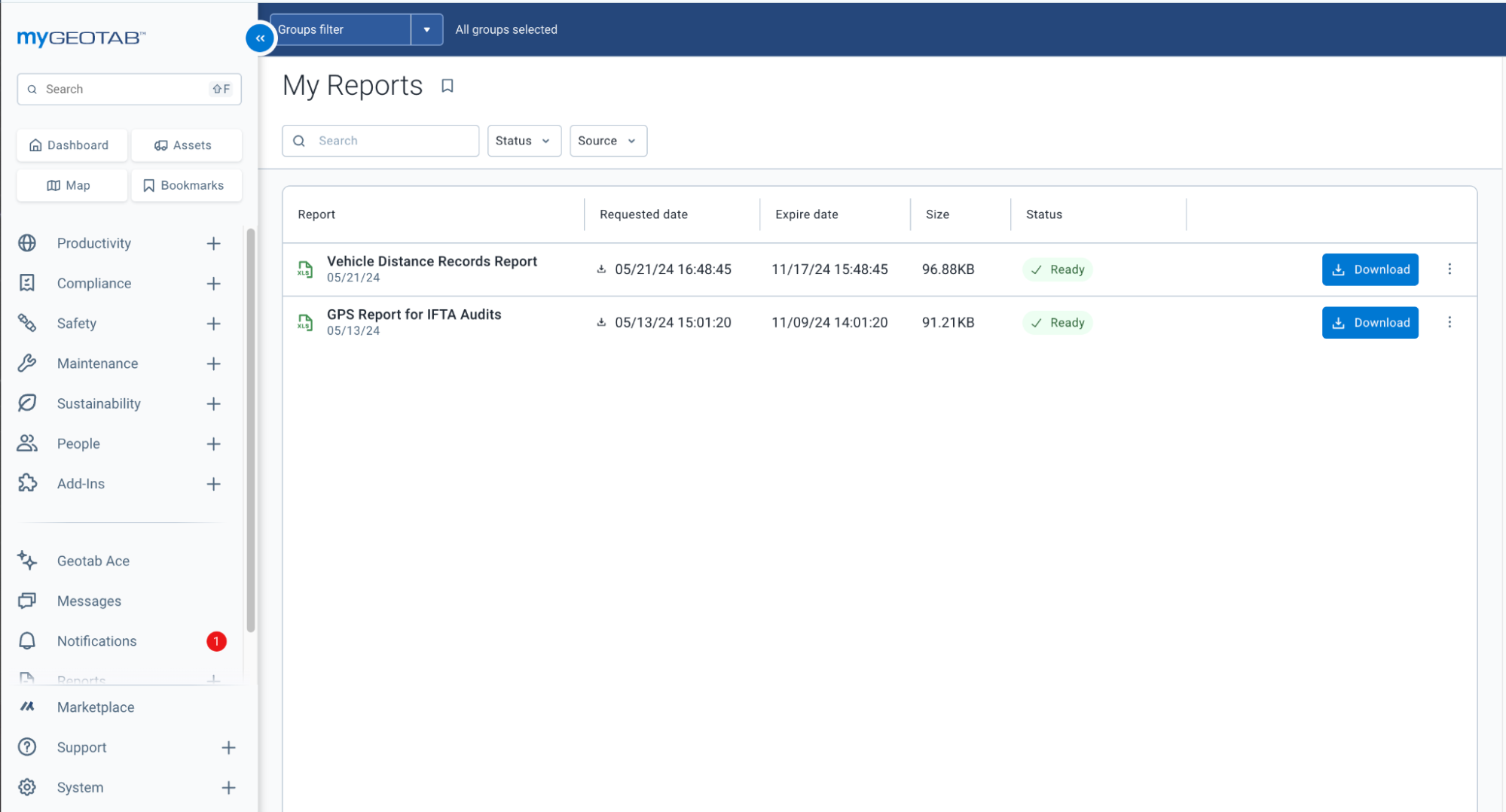 New MyGeotab my reports page