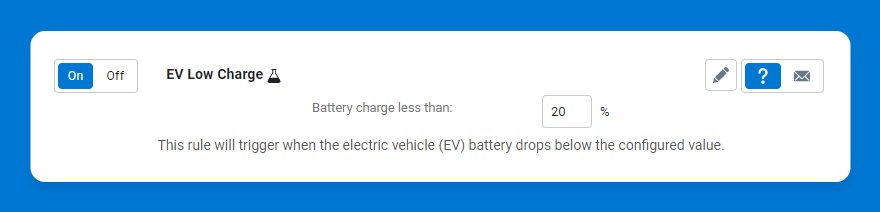 myGeotab EV low charge alert