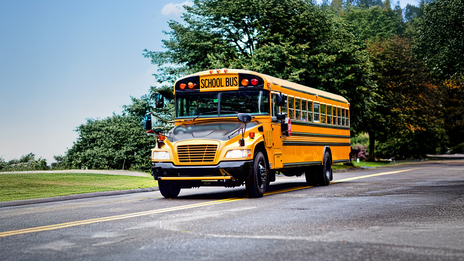 school bus driving on road