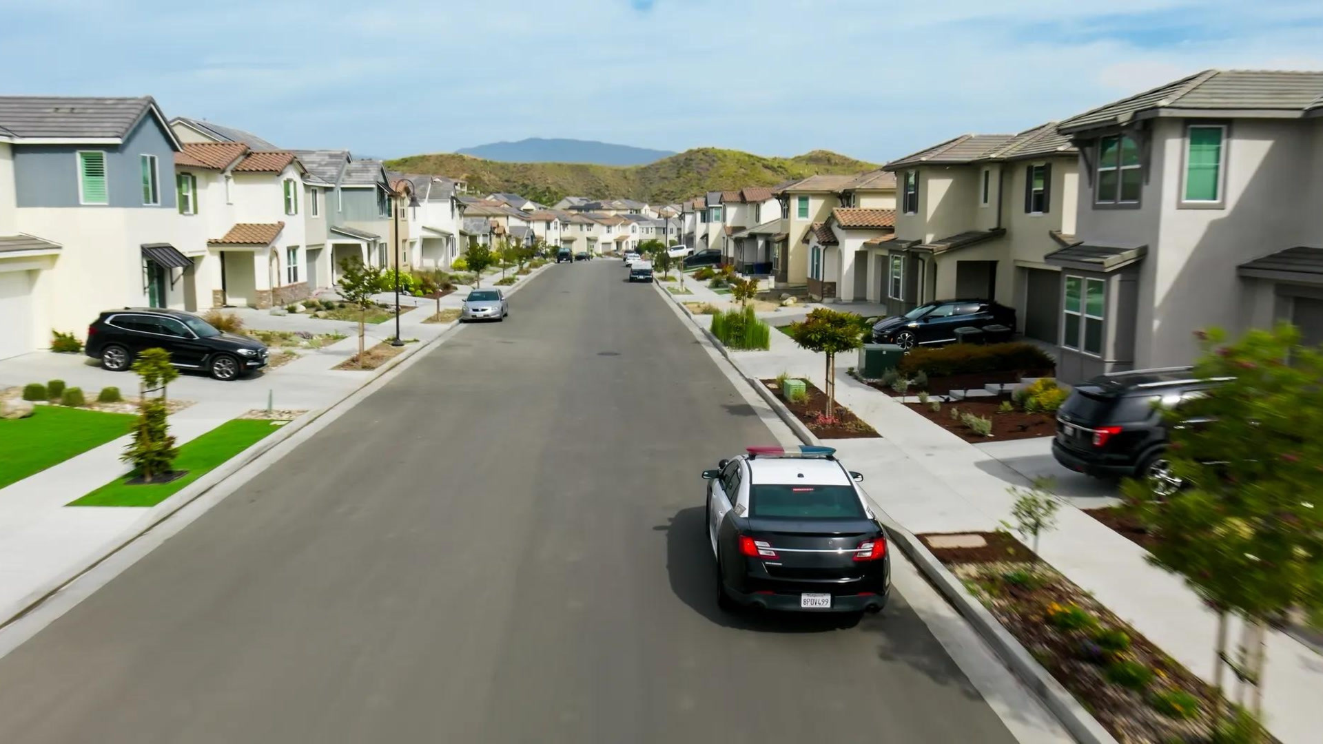 police car in a neighbour hood