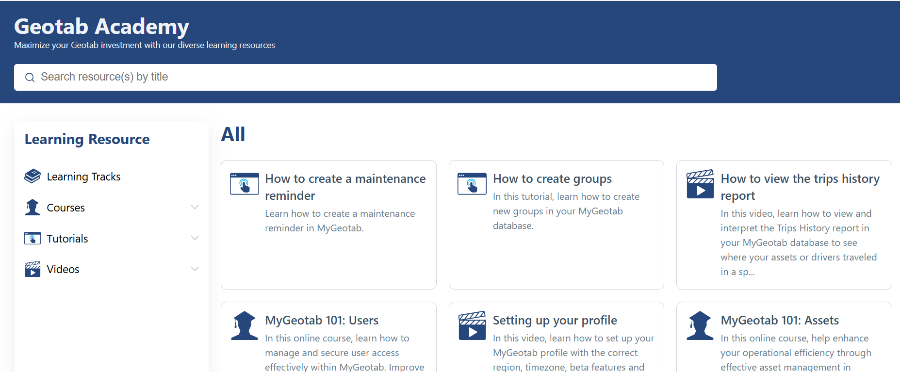 Geotab Academy home page