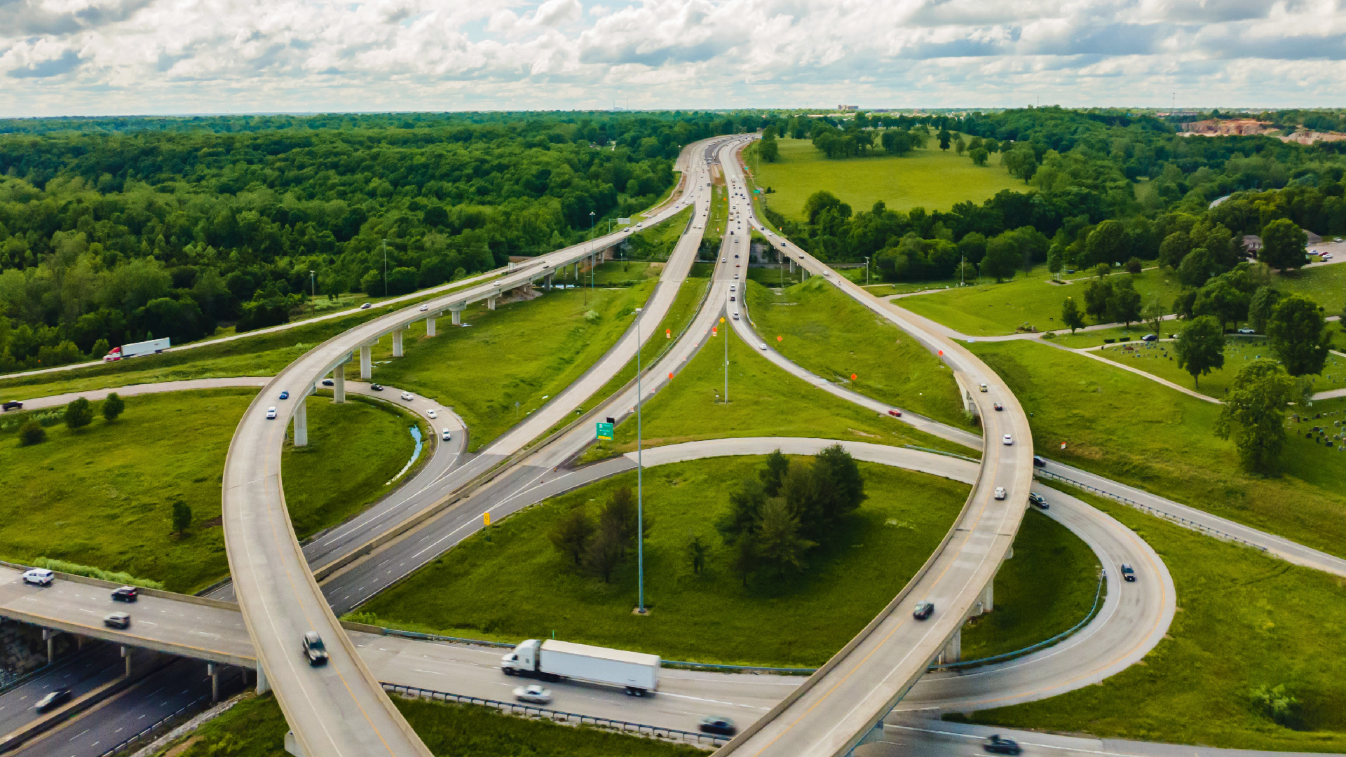 aerial view of interstate interchange