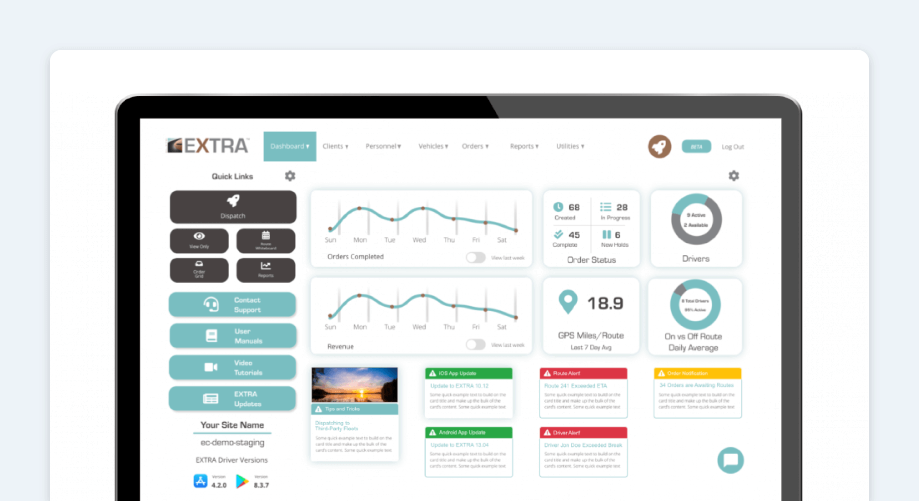 An Elite Extra dashboard showing fleet driver metrics.