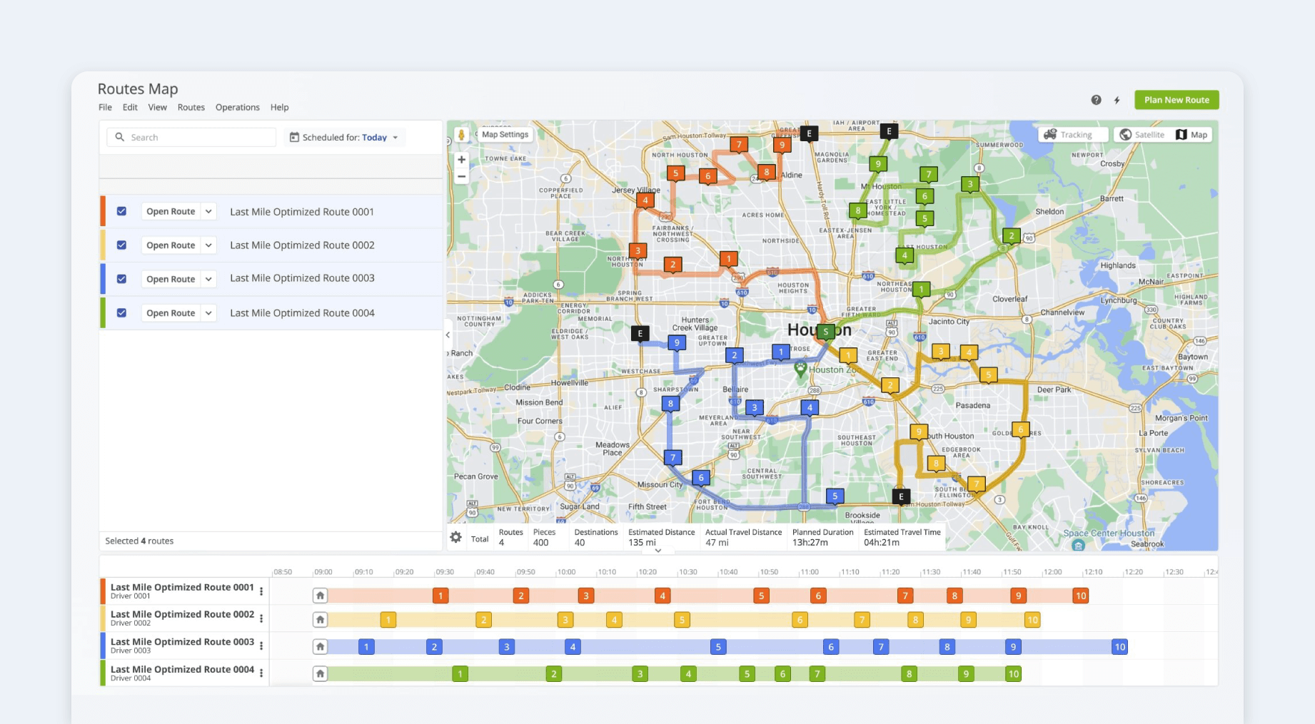 A Route4me dashboard shows a route plan for a fleet vehicle.