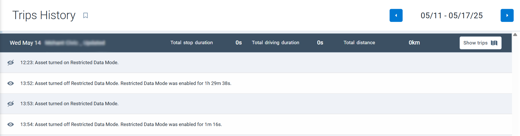 Trips history in myGeotab
