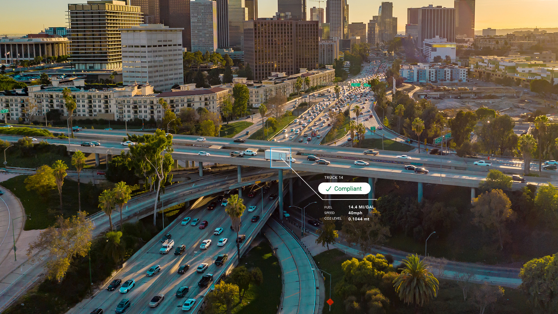 image of a highway with a white truck showing data