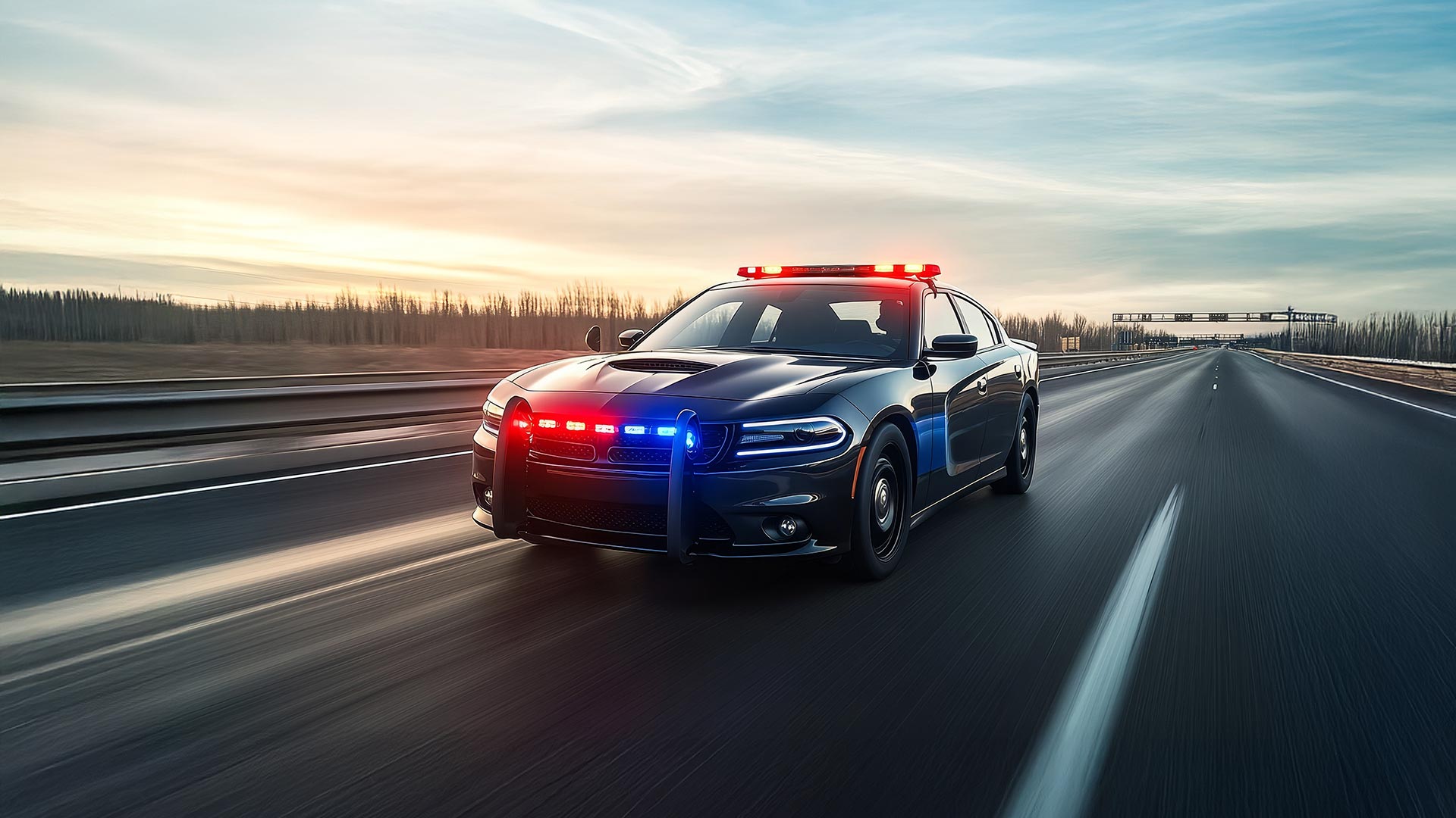 police car driving with lights on