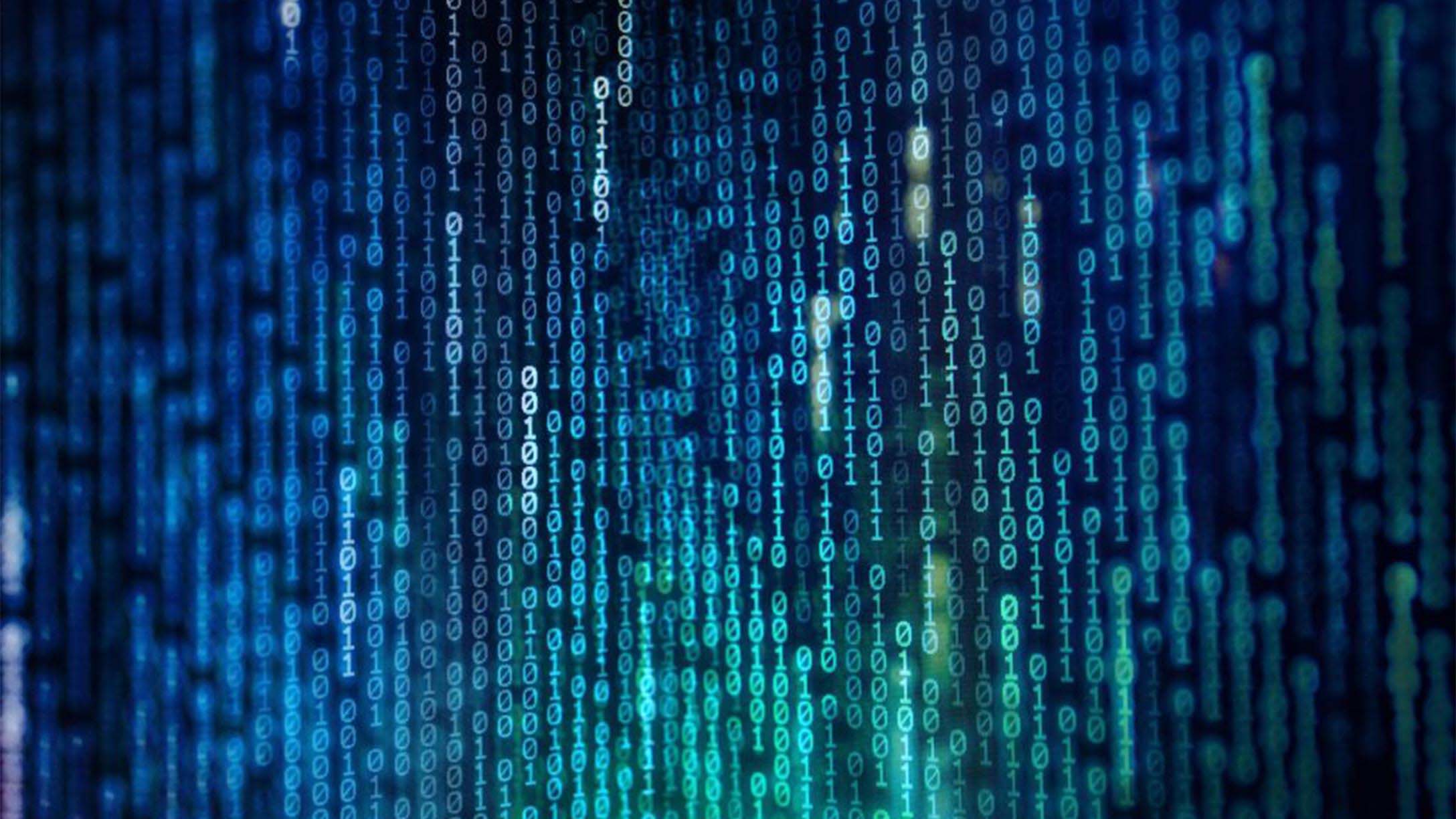 Blue and green background with binary data