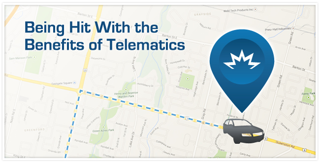 Car icon on a road map with an collision notification coming from it