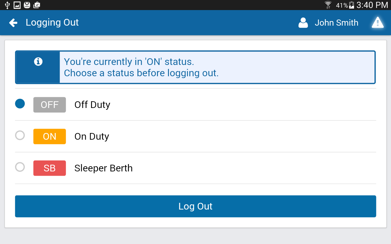 Status change options on log out.