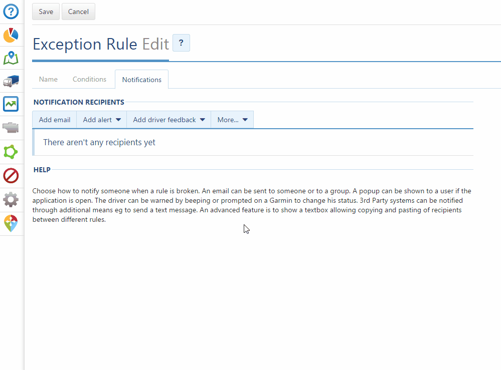 Late Notification option for driver feedback.