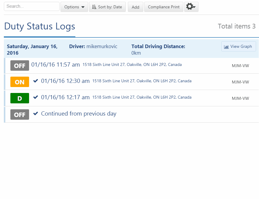 Log origin is shown on each Duty Status Log in MyGeotab.