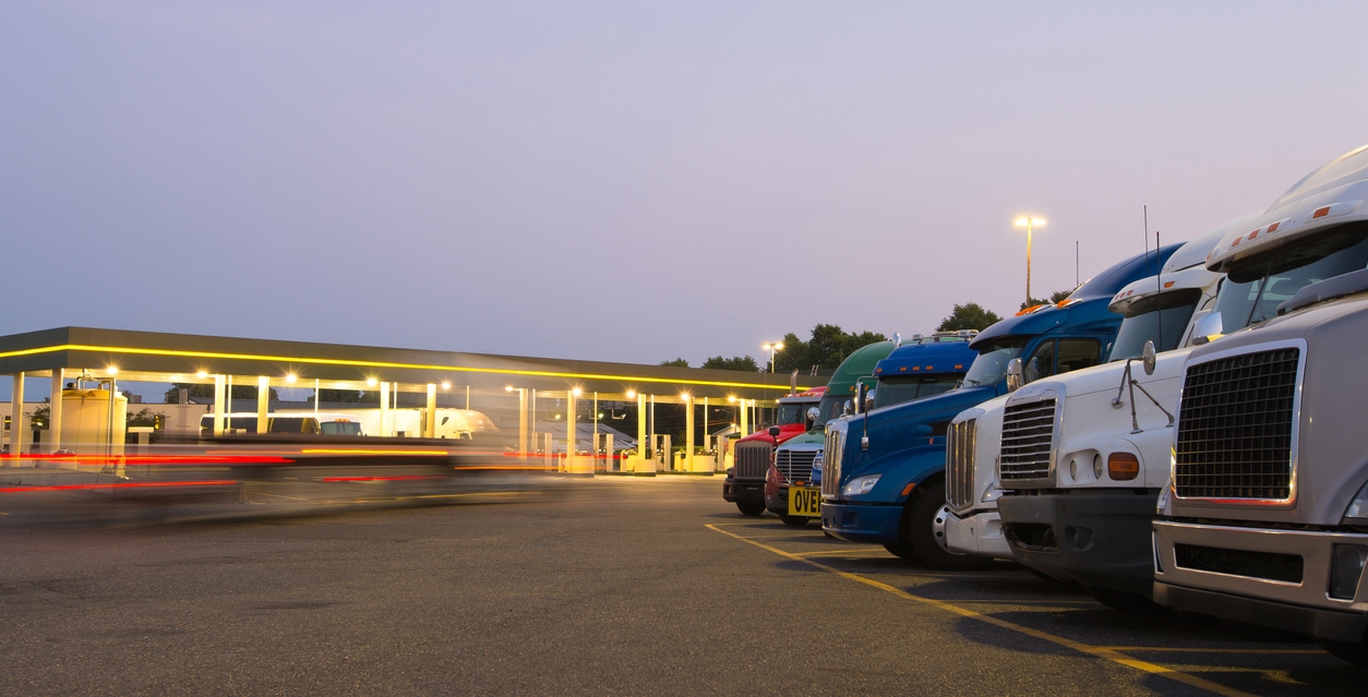 Trucks parked at a truck stop